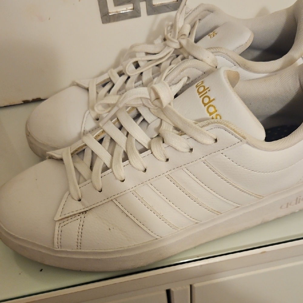 Adidas Women's White and Gold Sneakers - Picture 2 of 4